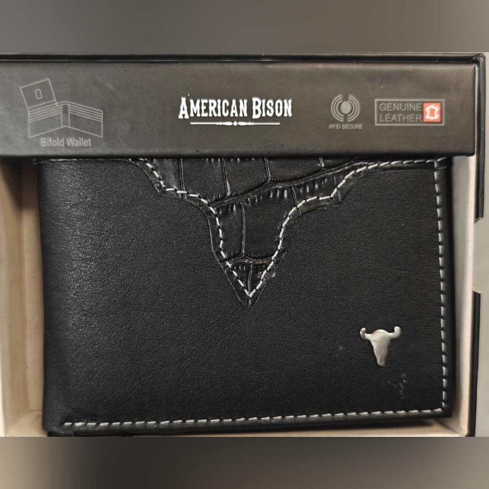 american bison wallet Black Leather